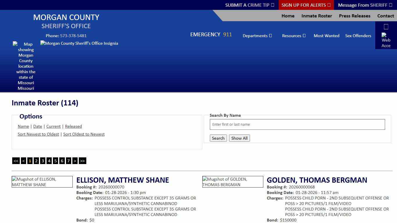 Inmate Roster - Current Inmates Booking Date Descending - Morgan County Sheriff MO